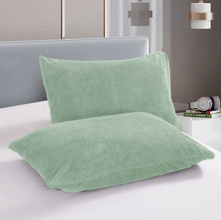 Casa Rosso Teddy Fleece 2Pcs Pillow Cases Sage 48X74CM - 664684