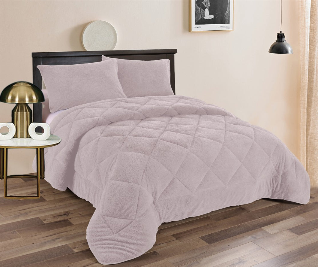 Casa Rosso Teddy Fleece Comforter QB Mauve 220X220CM - 664685