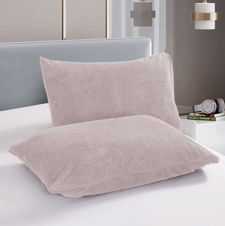 Casa Rosso Teddy Fleece 2Pcs Pillow Cases Mauve 48X74CM - 664689