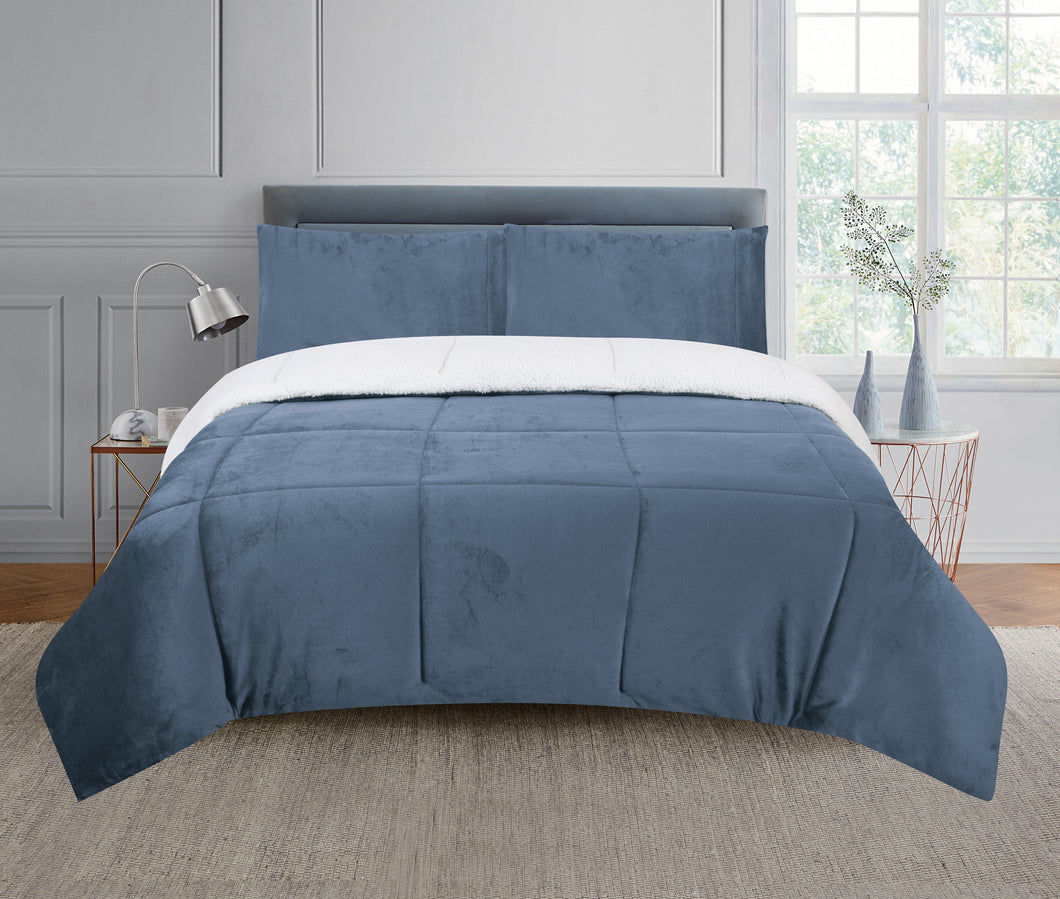 Casa Rosso Flan+Sherpa Comforter Set KB Blue 240X240CM - 664714
