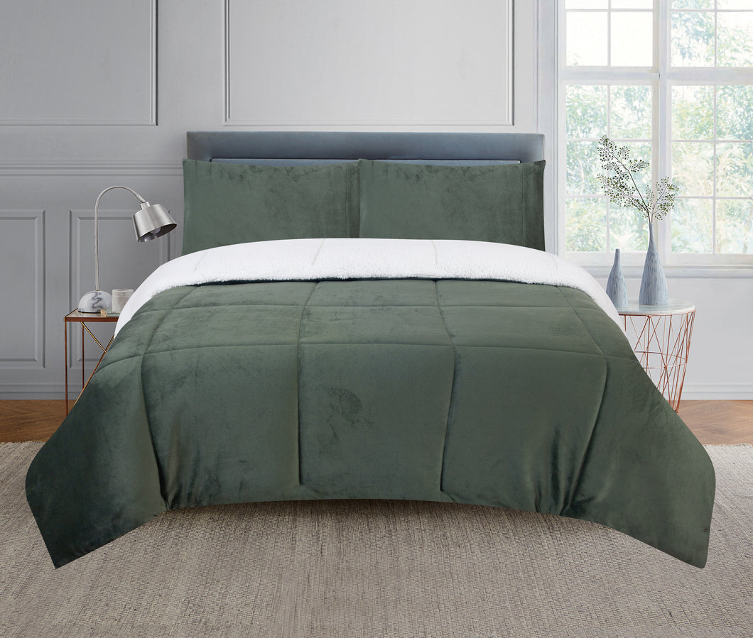 Casa Rosso Flan+Sherpa Comforter Set QB Green 210X210CM - 664715