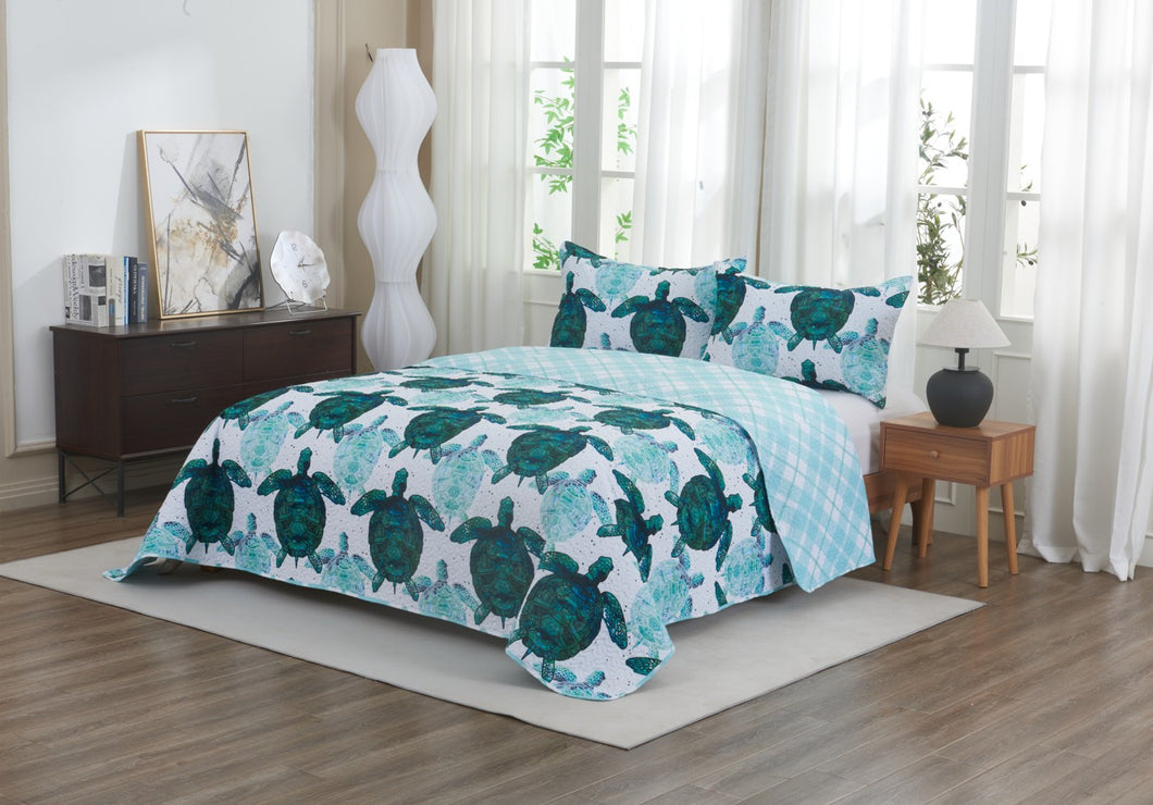 Casa Rosso Pinsonic Bedspread QB Aqua Turtle 200X240CM - 666035