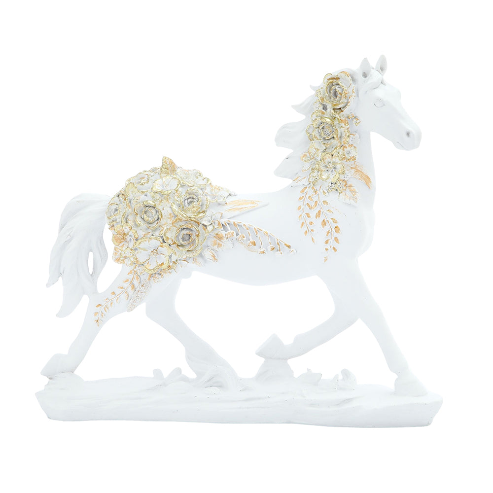 Horse Standing White/Gold Boho 36X10X32CM - 900639