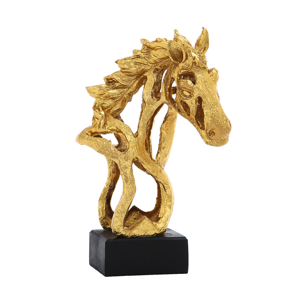 Statue Horse Head Gold on Plynth 29CM - 900662