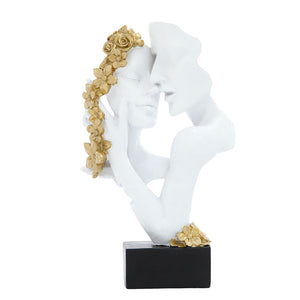 Statue Couple Embrace White with Gold on Plynth 30CM - 900664