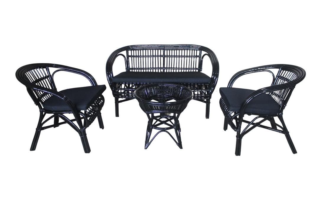 SLF Rattan Set Cheryl 4PC Black with Cushion / Glass - 975005