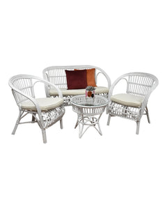 SLF Rattan Set Cheryl 4PC White with Cushion / Glass - 975099