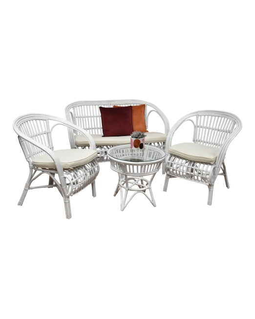 SLF Rattan Set Cheryl 4PC White with Cushion / Glass - 975099