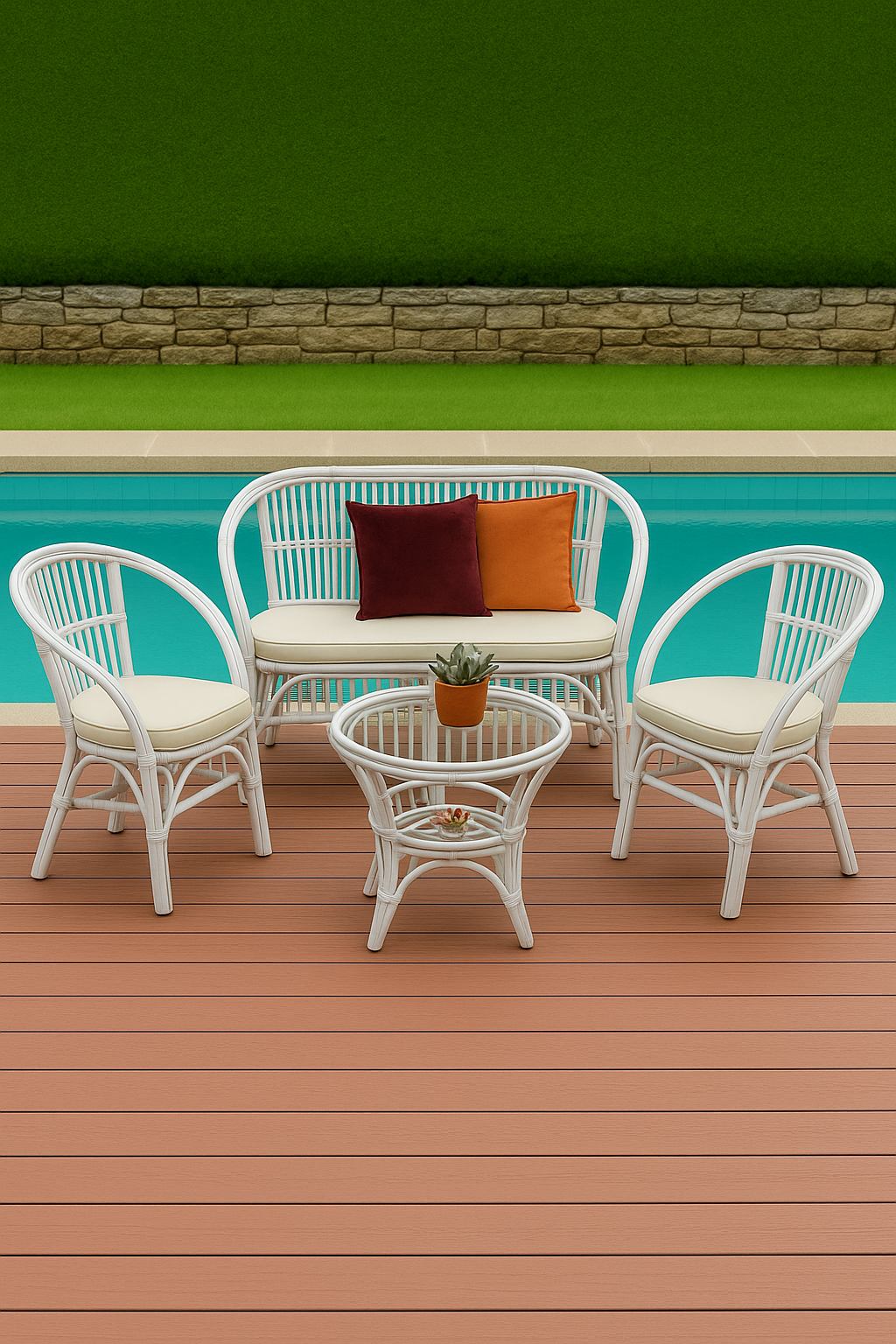 SLF Rattan Set Cheryl 4PC White with Cushion / Glass - 975099