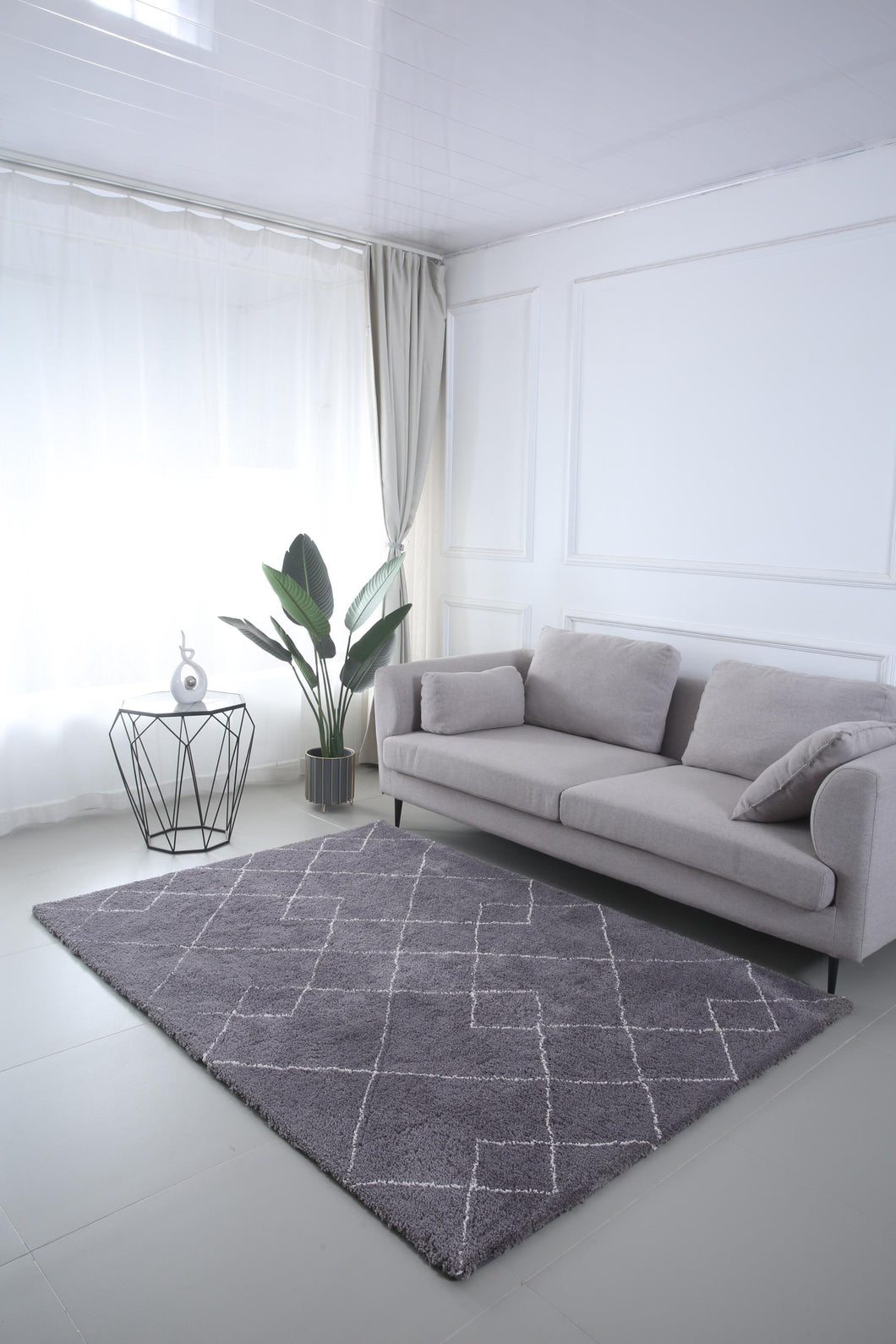 CR Casa Rug Tufted Diamond Pattern Grey 140x200CM - 985995