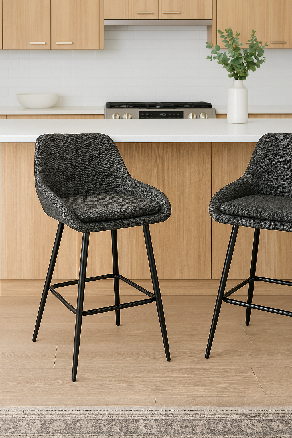 SLF Bar Stool Painted Leg Fabric Seat Mid Grey - 991016