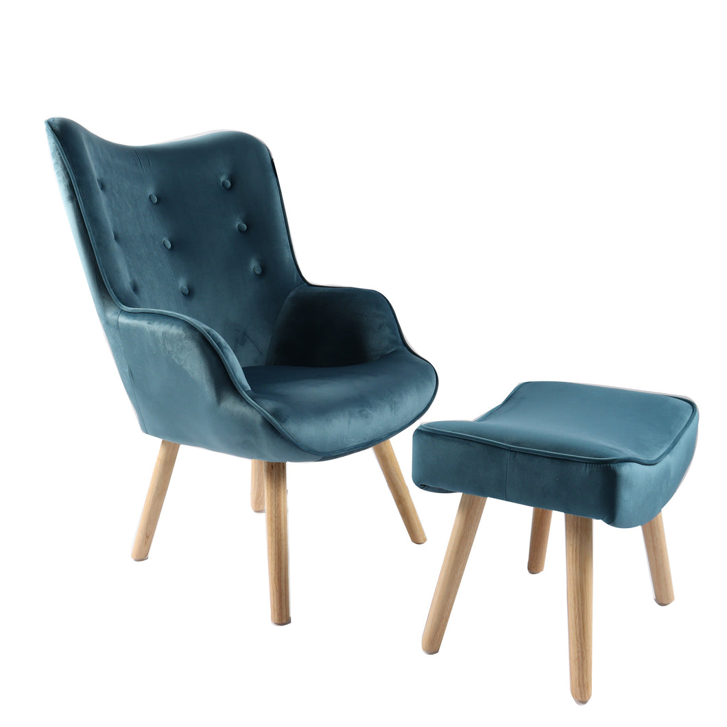 SLF Chair Scandi Blue Velvet With Ottoman - 992264