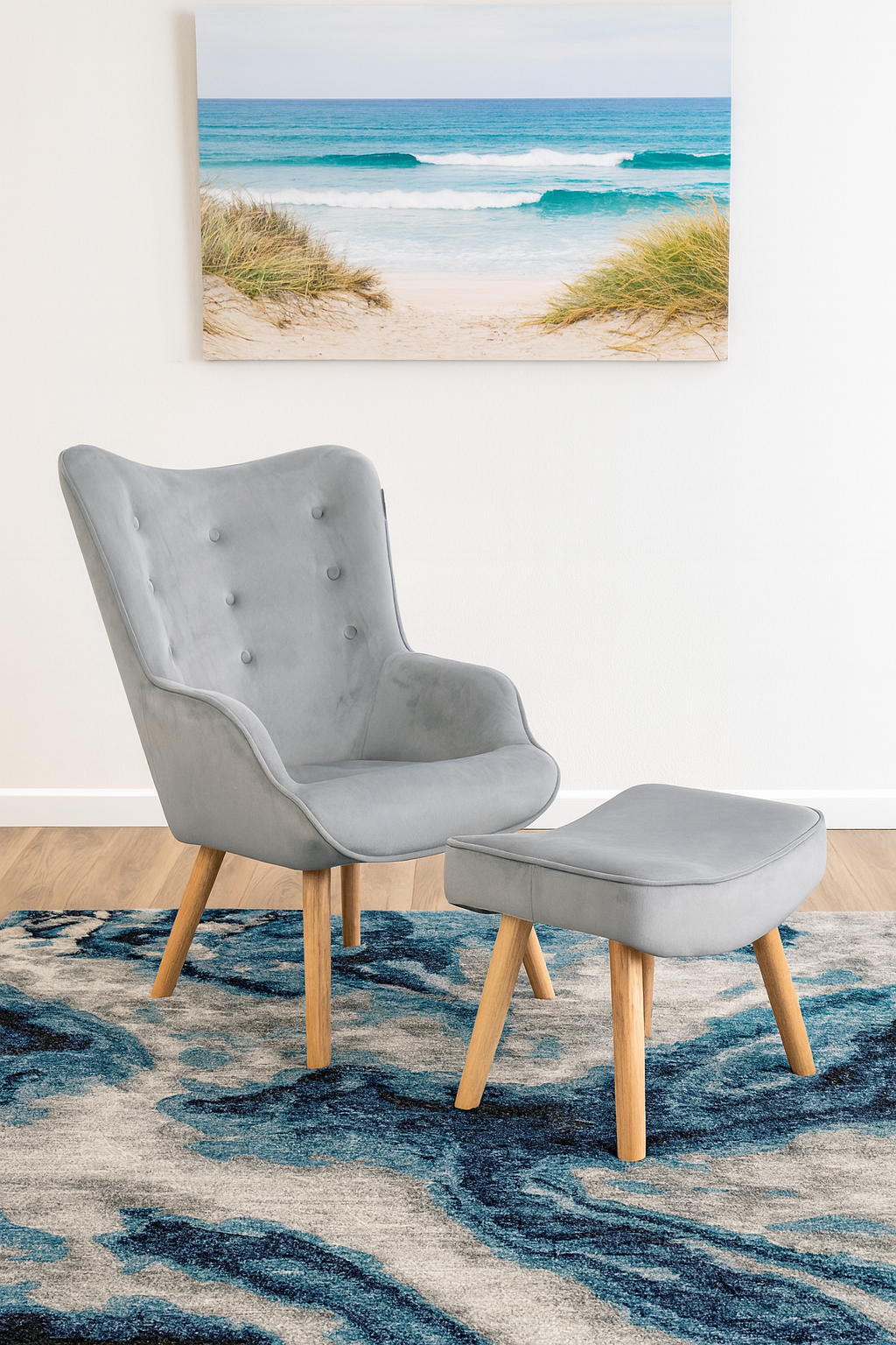 SLF Chair Scandi Grey Velvet With Ottoman - 992269