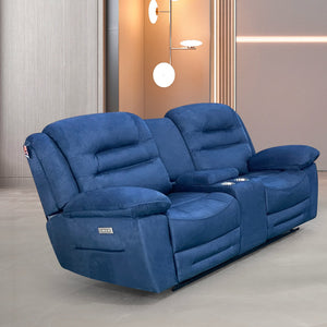 Napoli Fabric 2 Seat Power Recliner Sofa With Console Blue - 993079