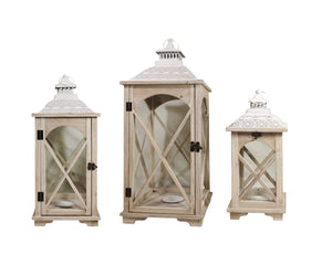 Lantern Wood Natural with White Metal Top Large - 929376