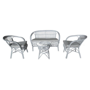 SLF Rattan Set Cheryl 4PC White with Cushion / Glass - 975099