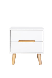 SLF Como Bedside 2 Drawer White with Rubber Wood Leg - 995017